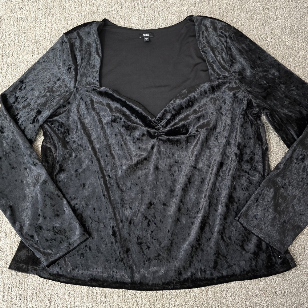 Express Body Contour Velvet Sweetheart Neck Top Black Fitted Y2K XL
